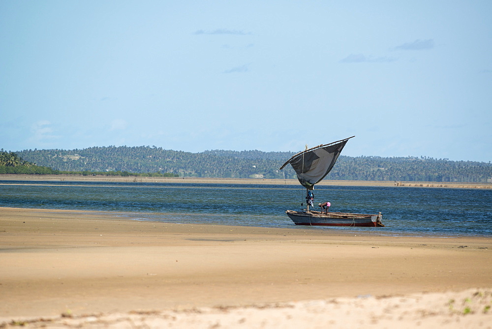 Fishermen with dhow setting seine net, Flamingo Bay, Inhambane, Mozambique, Africa