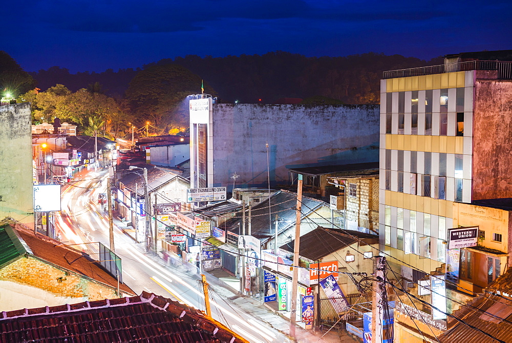 Light trails on the streets of Kandy, Sri Lanka, Asia 