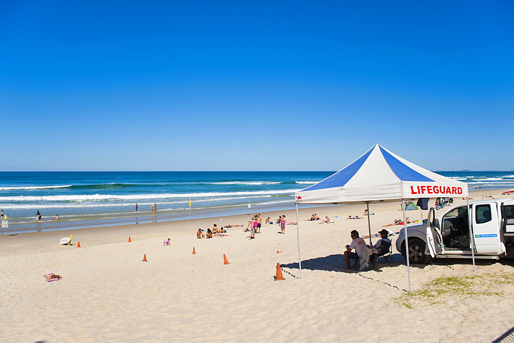 Surfers Paradise Beach and lifeguards at Surfers Paradise, the Gold Coast, Queensland, Australia, Pacific