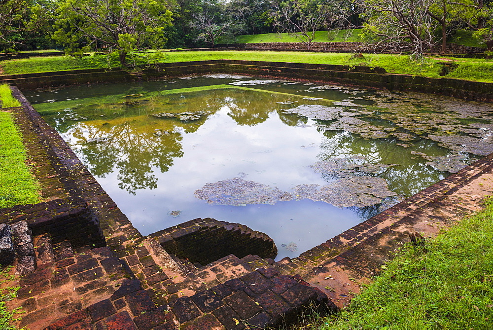 Water Gardens in the Royal Gardens at Sigiriya Rock Fortress (Lion Rock), UNESCO World Heritage Site, Sigiriya, Sri Lanka, Asia 