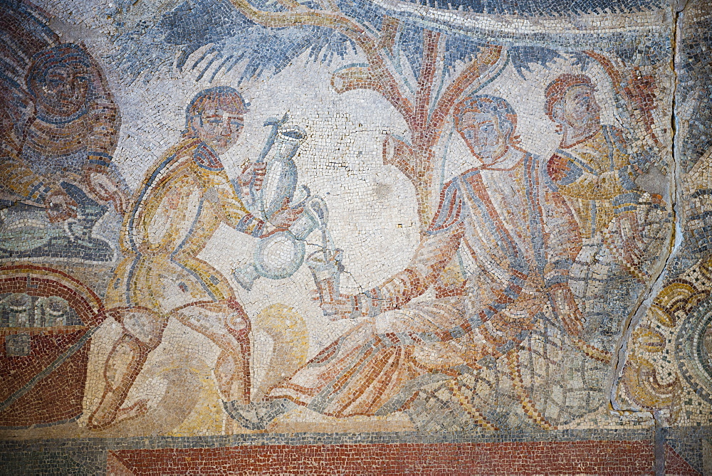 Mosaic at Villa Romana del Tellaro near Noto in South East Sicily, Italy, Europe 