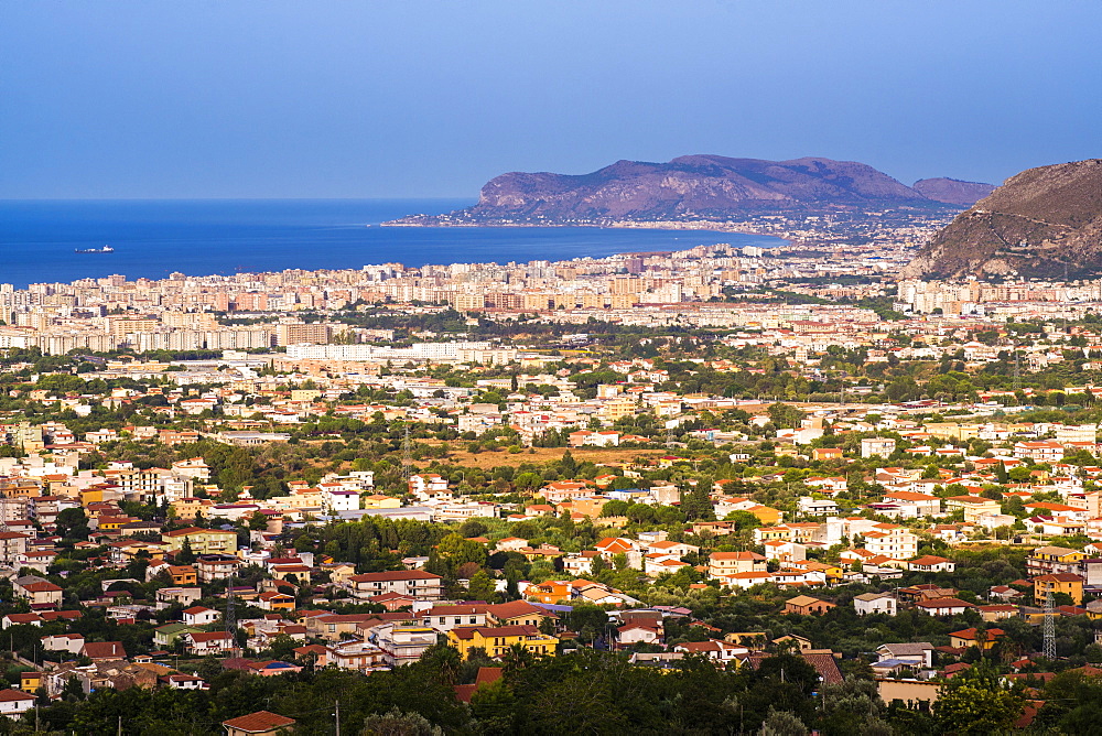 Cityscape of Palermo (Palermu) and the coast of Sicily, seen from Monreale, Sicily, Italy, Mediterranean, Europe 