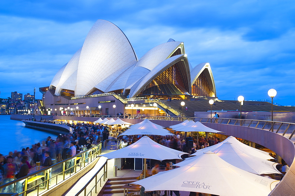 People at the Opera Bar in front of Sydney Opera House, UNESCO World Heritage Site, at night, Sydney, New South Wales, Australia, Pacific