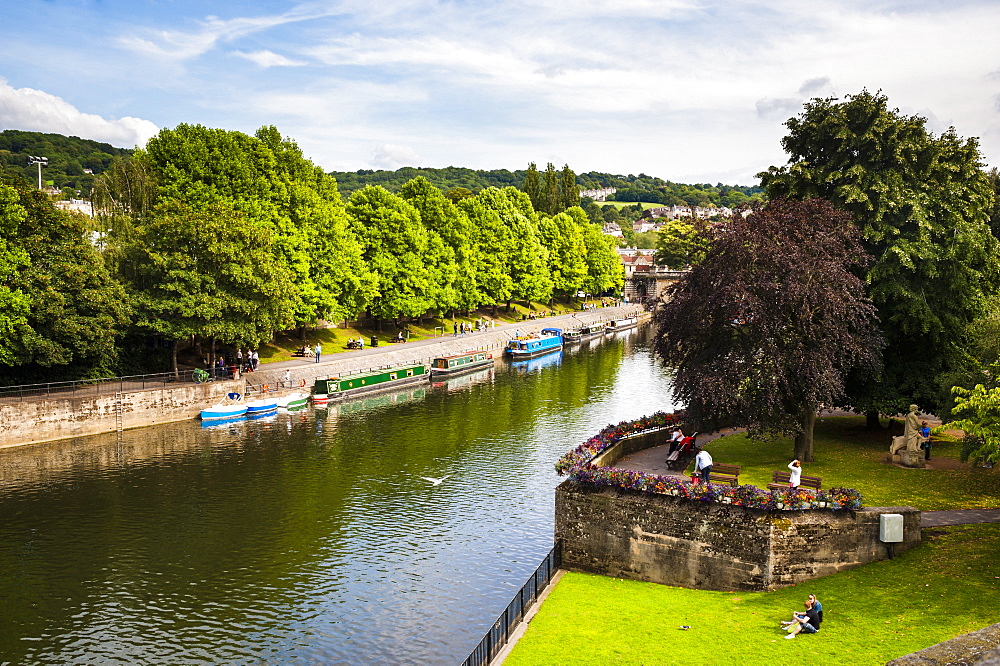 Canal boats on the River Avon, Bath, Avon and Somerset, England, United Kingdom, Europe