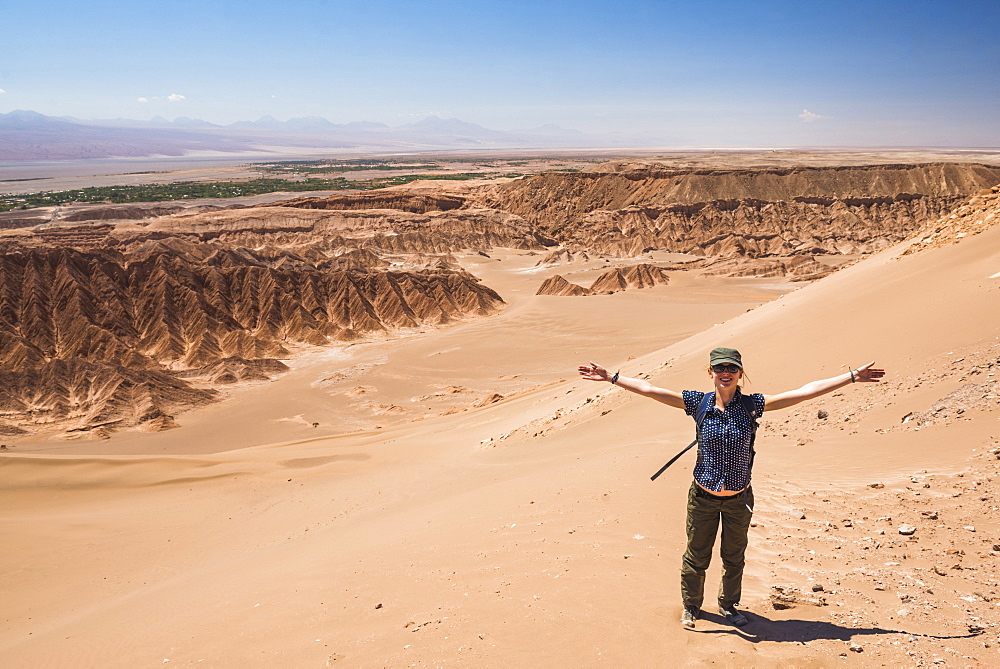 Tourists in sand dunes at Death Valley (Valle de la Muerte), San Pedro de Atacama, Atacama Desert, North Chile, Chile, South America