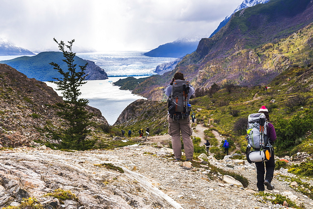 Hiking at Grey Glacier (Glaciar Grey), Torres del Paine National Park, Patagonia, Chile, South America