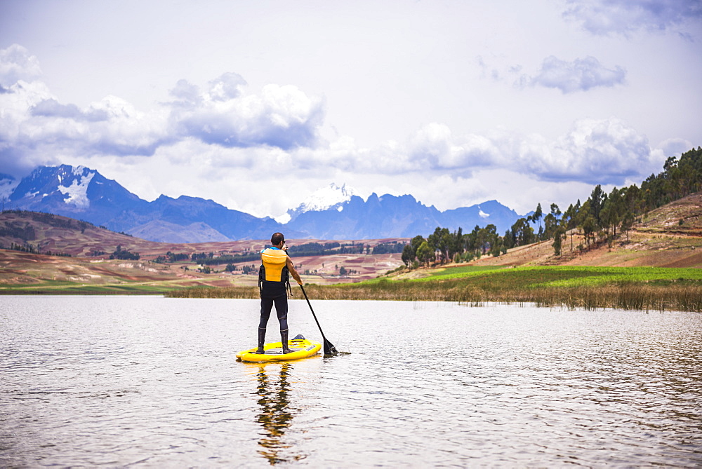 Paddleboarding at Huaypo Lake, Cusco (Cuzco), Peru, South America