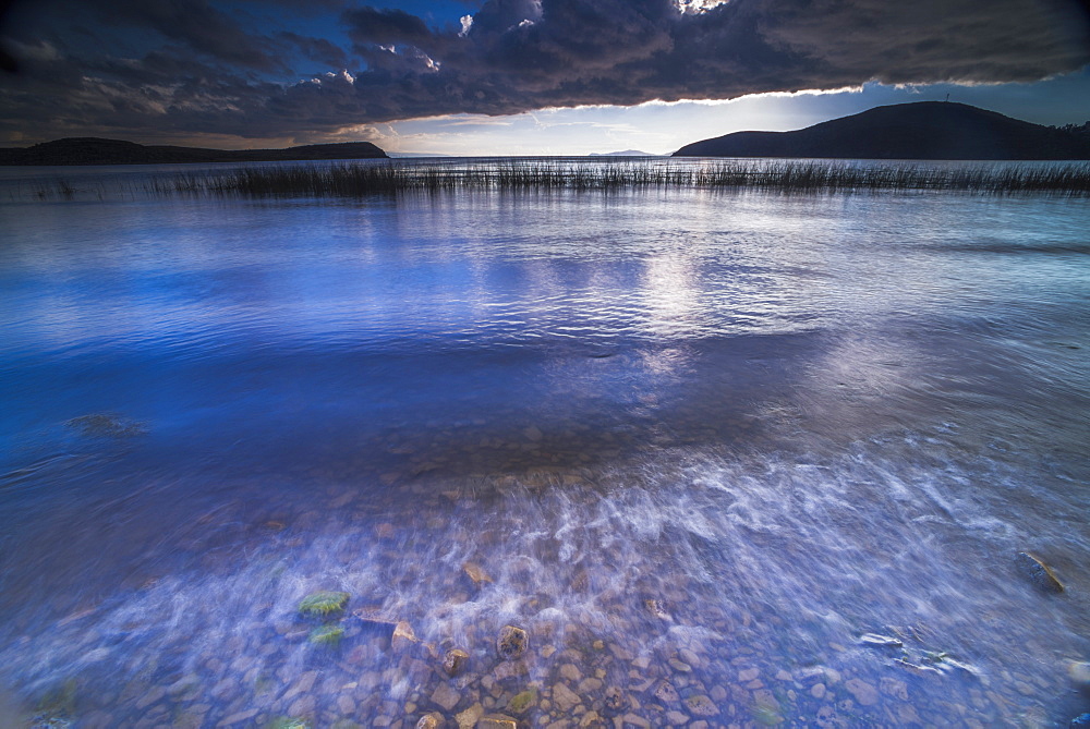 Stormy Lake Titicaca, Challapampa village, Isla del Sol (Island of the Sun), Bolivia, South America