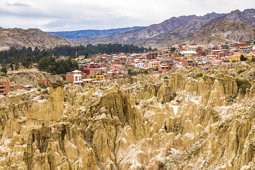 Valle de la Luna (Valley of the Moon) and houses of the city of La Paz, La Paz Department, Bolivia, South America