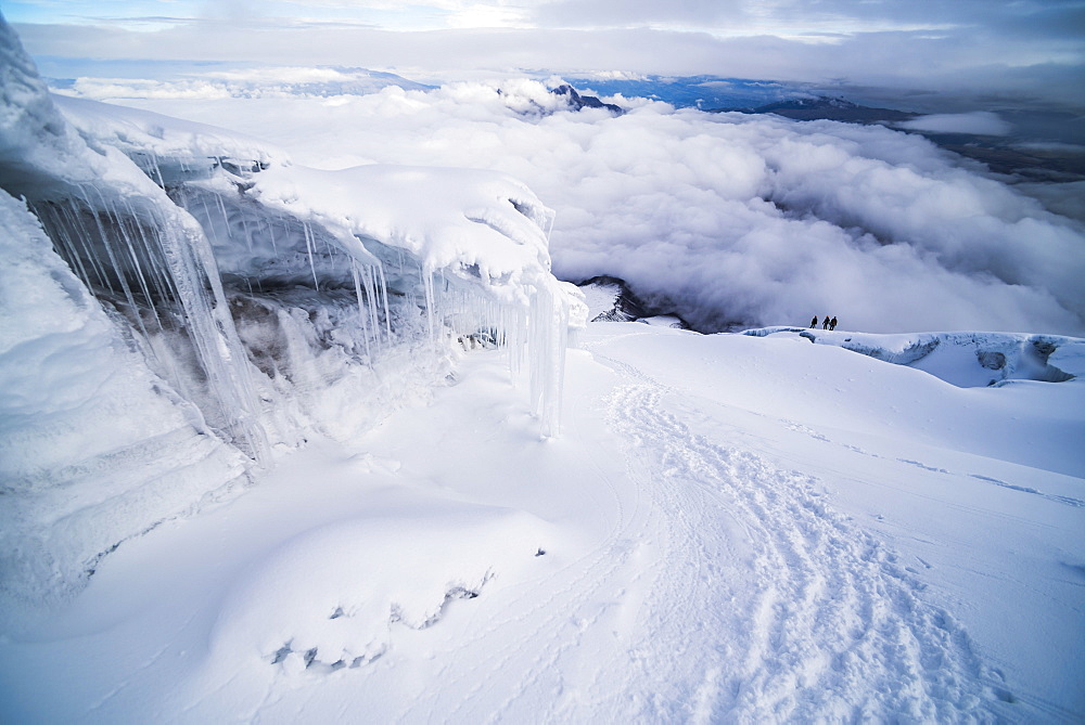 Ice formations and icicles on Cotopaxi Volcano, Cotopaxi National Park, Cotopaxi Province, Ecuador, South America