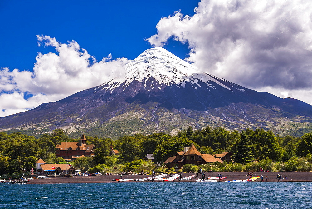 Osorno Volcano seen from Todos Los Santos Lake, Vicente Perez Rosales National Park, Chilean Lake District, Chile, South America