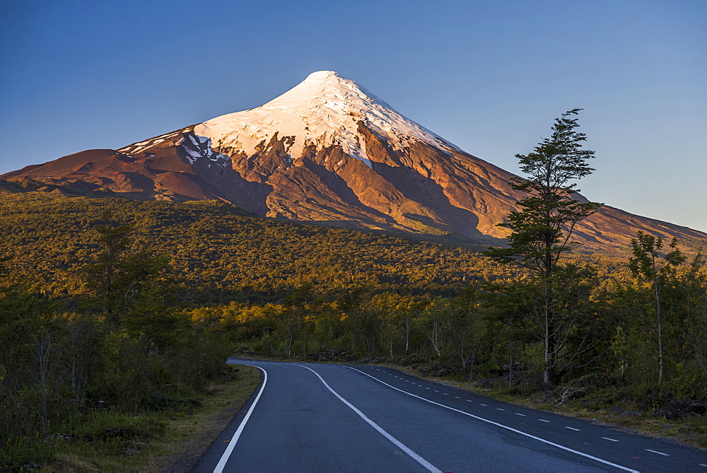 Sunset at Osorno Volcano, Vicente Perez Rosales National Park, Chilean Lake District, Chile, South America