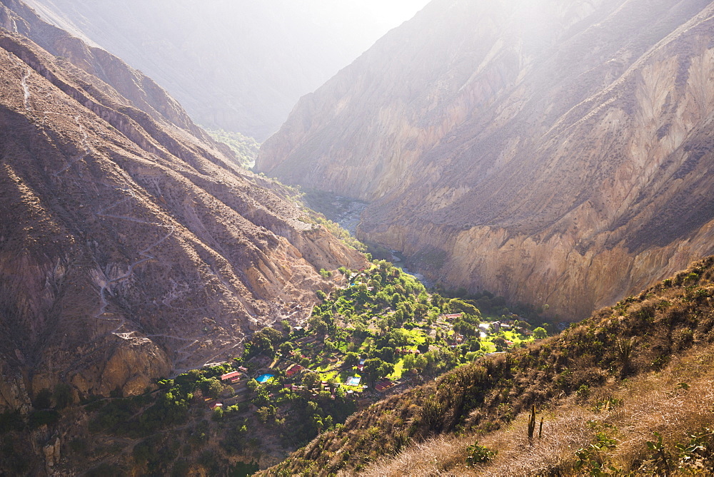 Sangalle village at sunset, Colca Canyon, Peru, South America