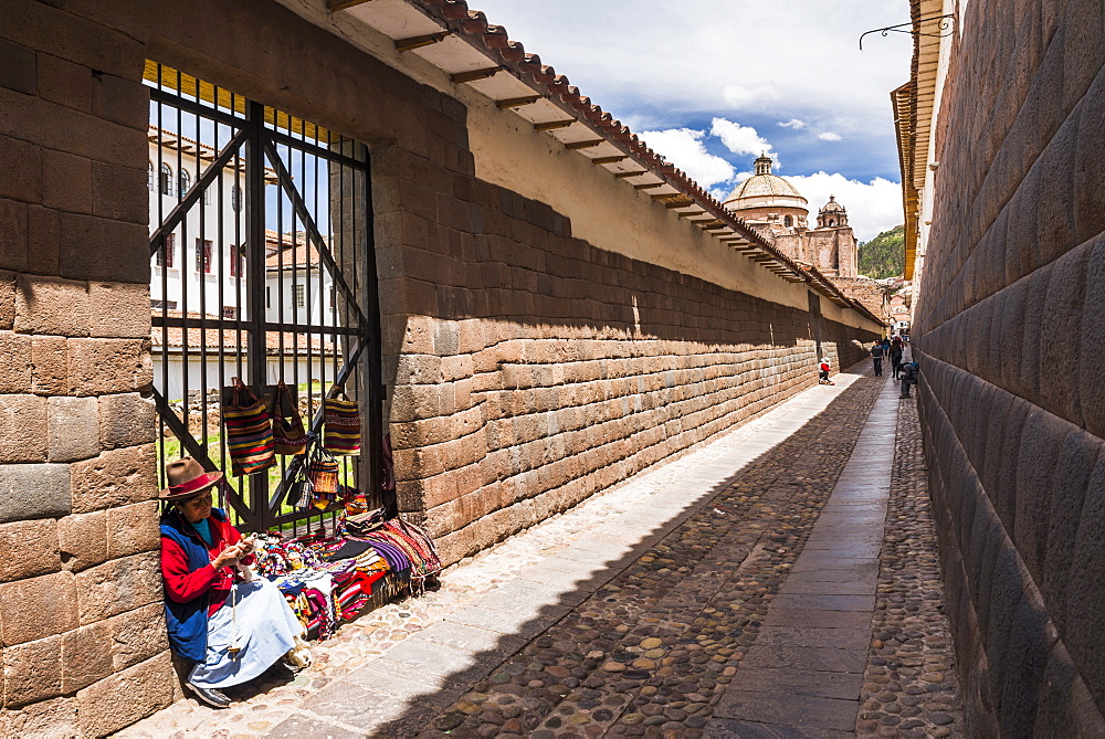 Street vendor selling souvenirs in Cusco, Cusco Region, Peru, South America