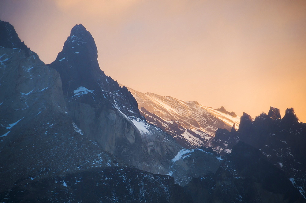 Sunrise, Paine Massif (Cordillera Paine), the iconic mountains in Torres del Paine National Park, Patagonia, Chile, South America