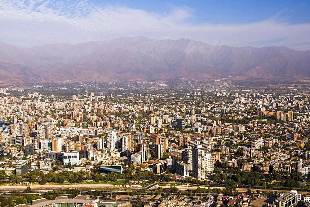 Santiago, seen from San Cristobal Hill (Cerro San Cristobal), Barrio Bellavista (Bellavista Neighborhood), Santiago, Chile, South America