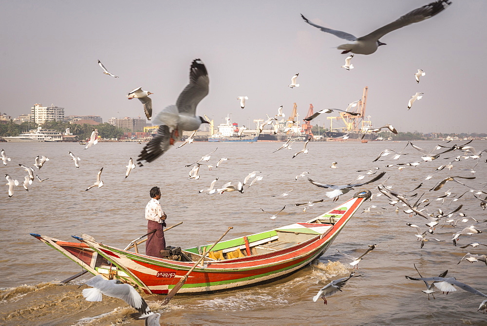 Colourful passenger boat on Yangon River, Yangon (Rangoon), Myanmar (Burma), Asia