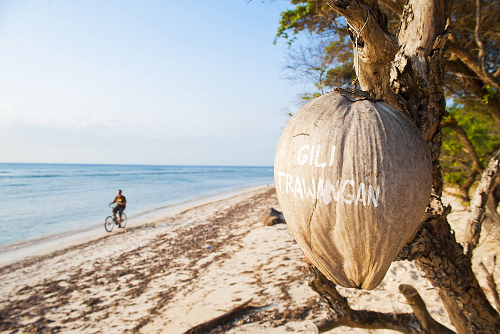 Gili Trawangan written on a coconut, Gili Islands, Indonesia, Southeast Asia, Asia