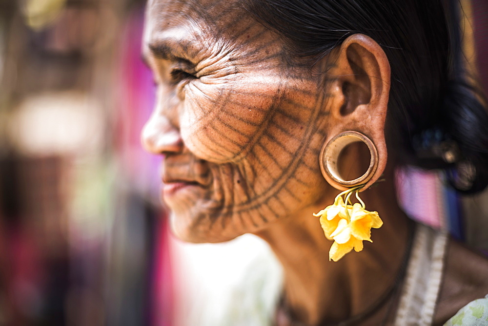 Tattooed woman of a Chin Tribe Village, Chin State, Myanmar (Burma), Asia