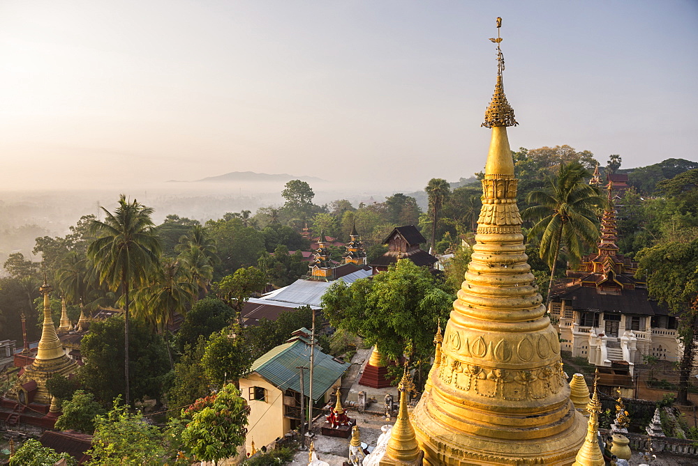 Kyaik Tan Lan Pagoda, the hill top temple in Mawlamyine, Mon State, Myanmar (Burma), Asia