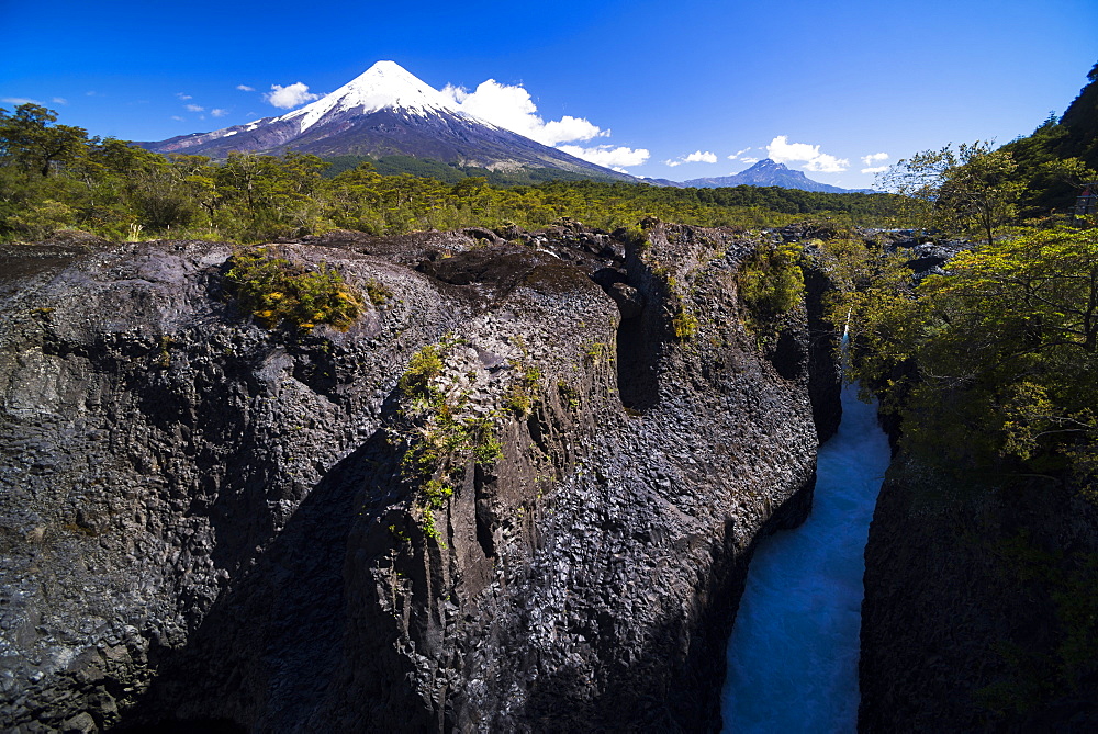 Petrohue Falls and Osorno Volcano, Vicente Perez Rosales National Park, Chilean Lake District, Chile, South America