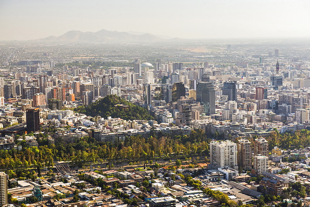 Santiago, seen from San Cristobal Hill (Cerro San Cristobal), Barrio Bellavista (Bellavista Neighborhood), Santiago, Chile, South America