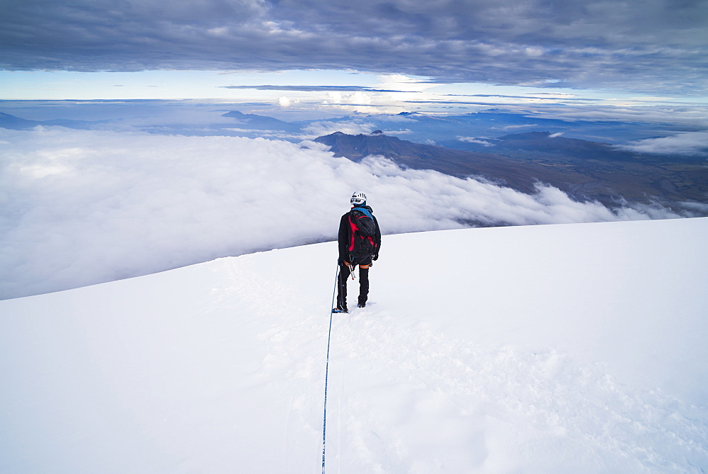 Climber near the top of Cotopaxi Volcano, Cotopaxi Province, Ecuador, South America