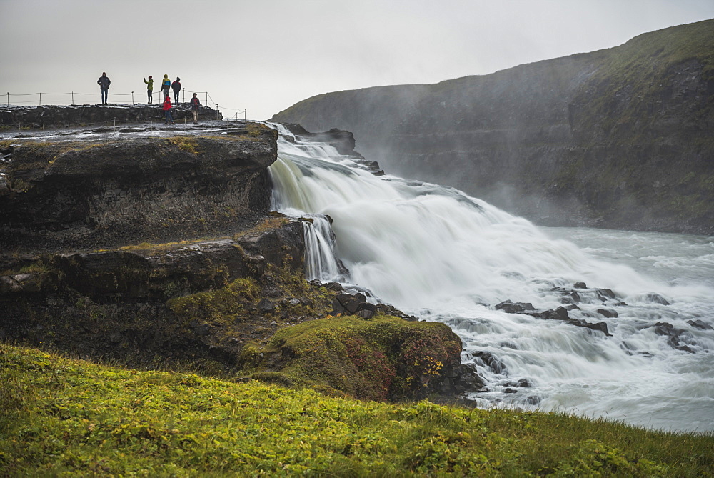 Tourists at Gullfoss Waterfall in the canyon of the Hvita River, The Golden Circle, Iceland, Polar Regions