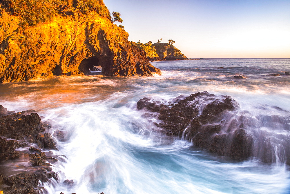 Rocky Bay at sunrise, Tapeka Point, Russell, Bay of Islands, Northland Region, North Island, New Zealand, Pacific