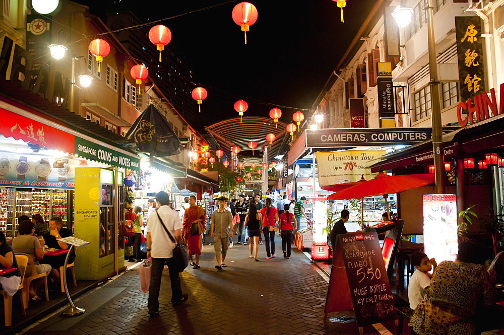 Chinatown street market at night, Singapore, Southeast Asia, Asia