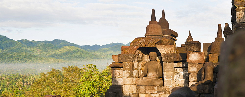 Buddha panorama, Borobudur Temple, UNESCO World Heritage Site, Java, Indonesia, Southeast Asia, Asia