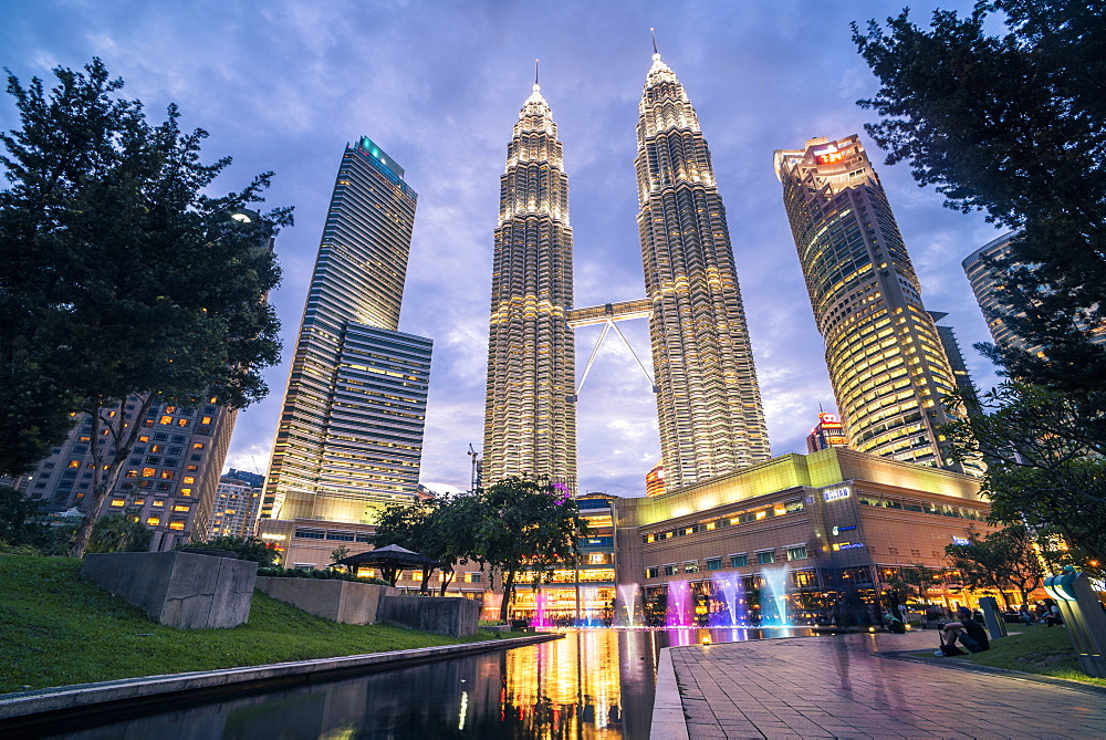 Petronas Twin Towers at night, Kuala Lumpur, Malaysia, Southeast Asia, Asia