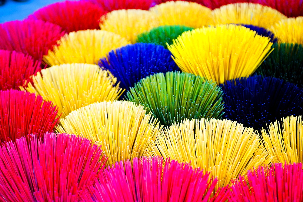 Colourful multicoloured incense sticks in Hue, Vietnam, Indochina, Southeast Asia, Asia