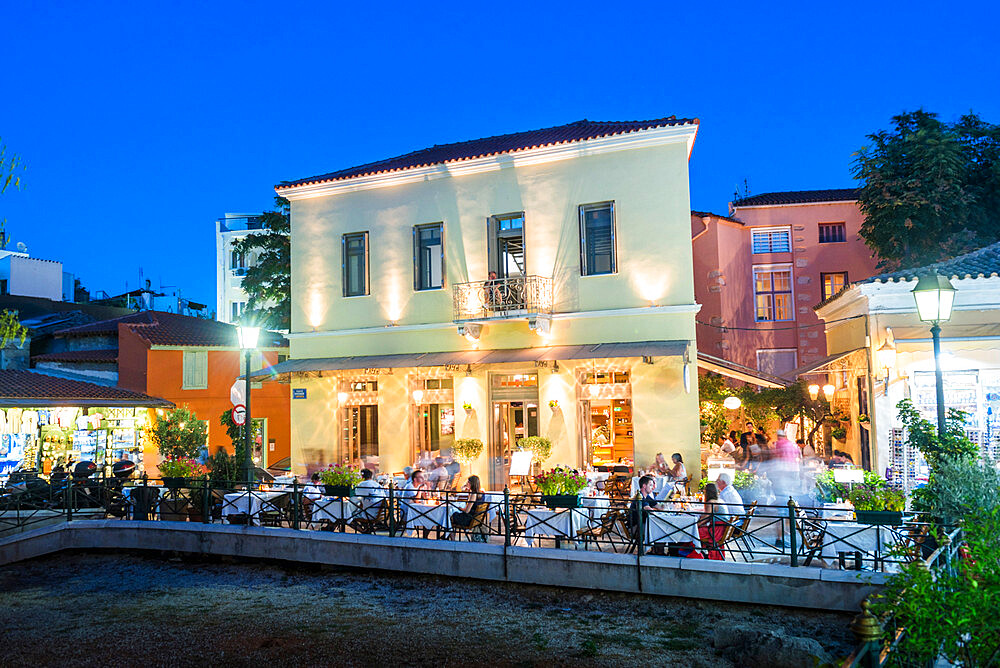 Restaurant at night, Plaka District, Athens, Attica Region, Greece, Europe