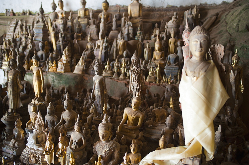 Hundreds of Buddhas at Pak Ou Caves, Luang Prabang, Laos, Indochina, Southeast Asia, Asia