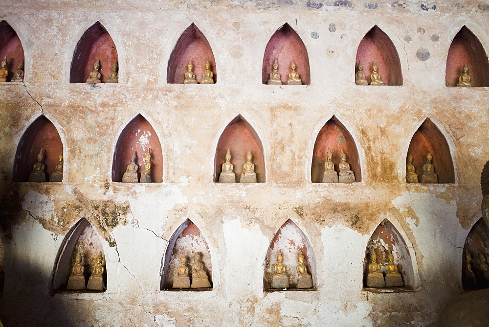 Pairs of small Buddha statues at Wat Si Saket, the most famous temple in Vientiane, Laos, Indochina, Southeast Asia, Asia