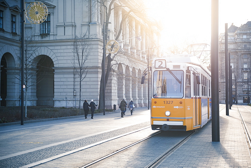 Tram, the main transport system in Budapest, Hungary, Europe