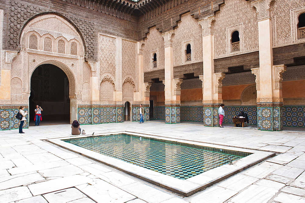 Tourists visiting Medersa Ben Youssef, the old Islamic school, Old Medina, Marrakech, Morocco, North Africa, Africa 