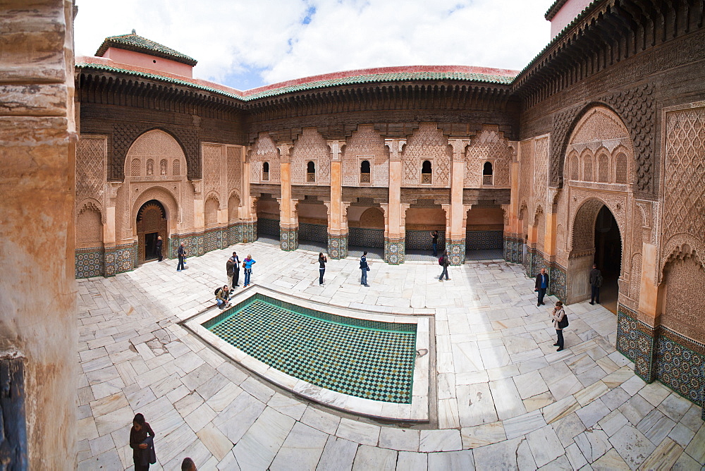 Tourists visiting Medersa Ben Youssef, the old Islamic Koranic school, Old Medina, Marrakech, Morocco, North Africa, Africa 