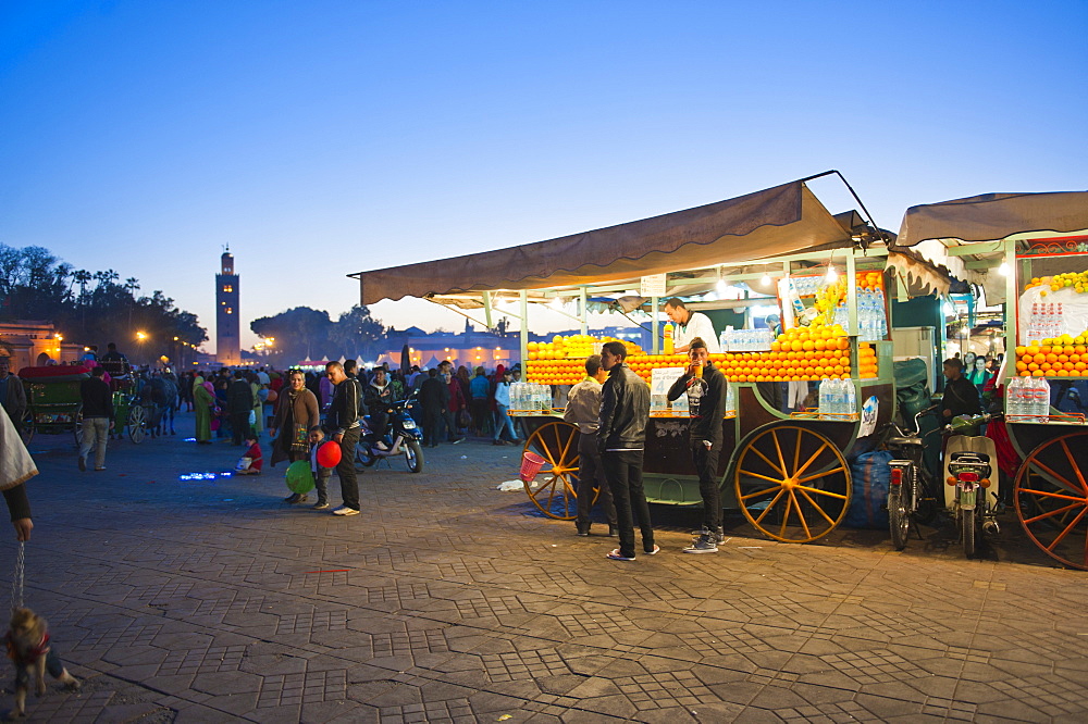 Fresh orange juice stall at night, Place Djemaa El Fna, Marrakech, Morocco, North Africa, Africa 