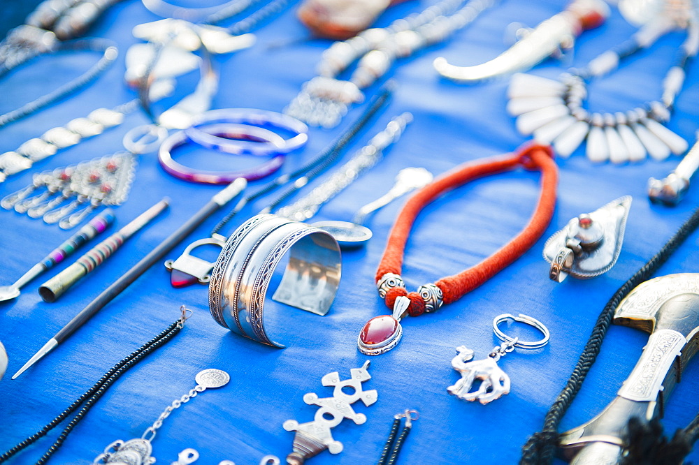 Berber jewellery and Moroccan knives for sale at the Dades Gorge, Dades Valley, Morocco, North Africa, Africa 