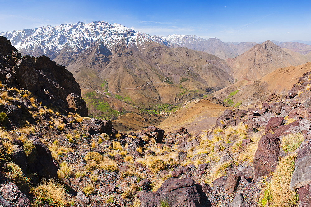 High Atlas mountain scenery on the walk between Oukaimeden ski resort and Tacheddirt, High Atlas Mountains, Morocco, North Africa, Africa 