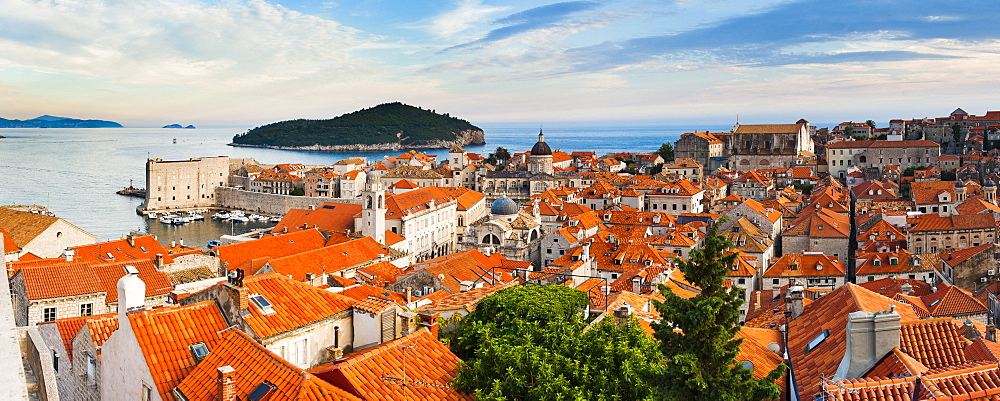 Dubrovnik Old Town and Lokrum Island from Dubrovnik City walls, Dalmatian Coast, Adriatic, Croatia, Europe 