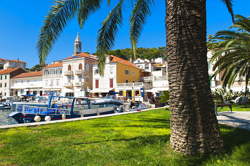 Hvar town centre, church spire, Hvar Island, Dalmatian Coast, Croatia, Europe 