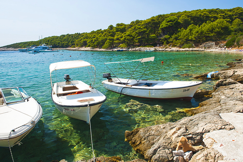 Boats in the Pakleni Islands (Paklinski Islands), Dalmatian Coast, Adriatic Sea, Croatia, Europe 