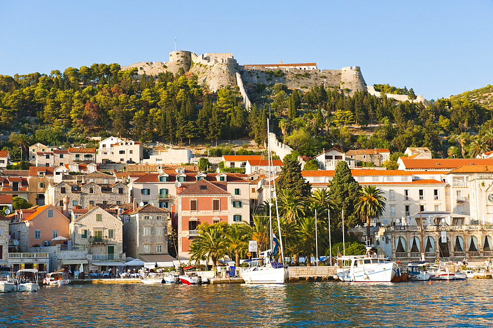 Hvar Town and Fortica (Spanish Fort), seen from the Adriatic Sea, Hvar Island, Dalmatian Coast, Croatia, Europe 