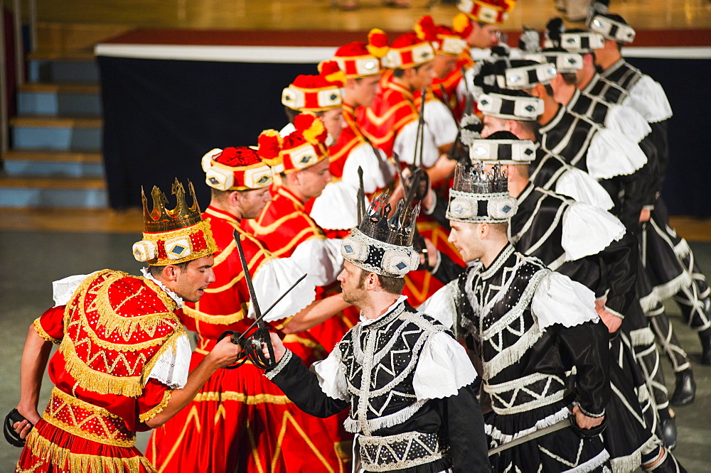 Dancers doing the traditional Moreska sword dance, in Korcula, Dalmatian Coast, Croatia, Europe 