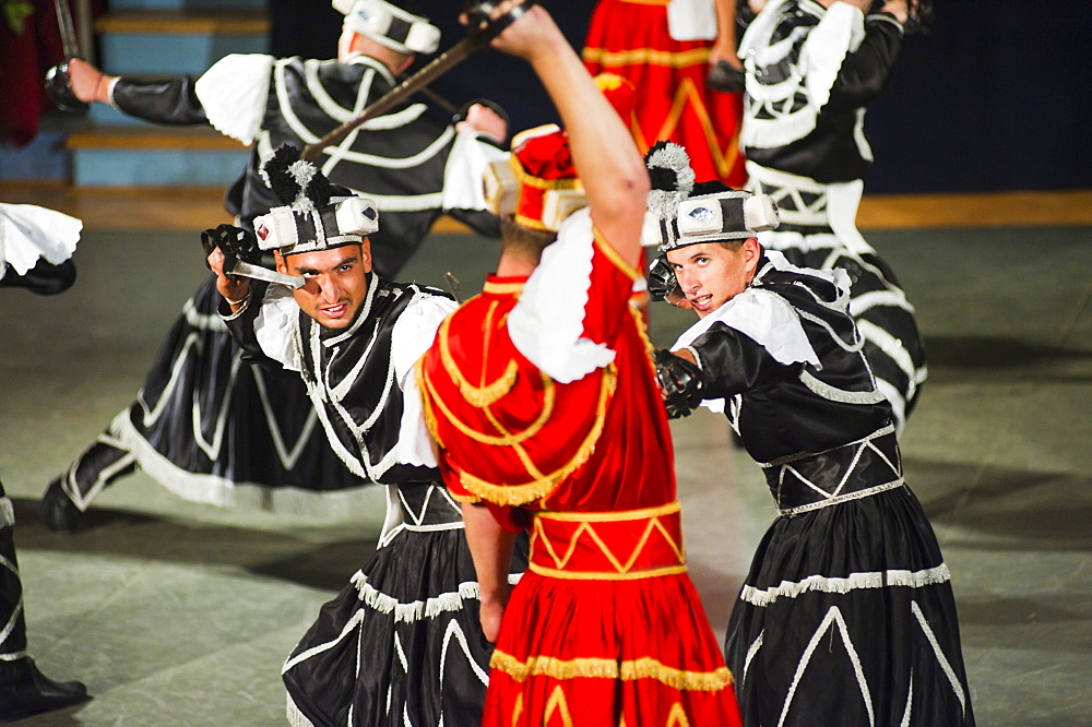 Dancers doing the traditional Moreska sword dance, in Korcula, Dalmatian Coast, Croatia, Europe 