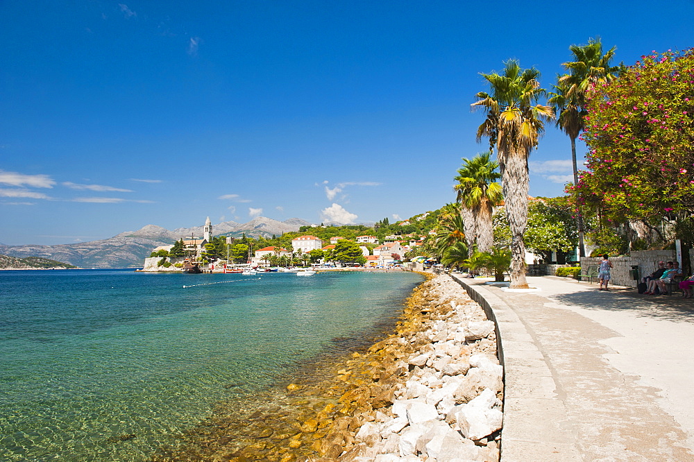 Franciscan Monastery and the waterfront, Lopud Island, Elaphiti Islands (Elaphites), Dalmatian Coast, Adriatic Sea, Croatia, Europe 