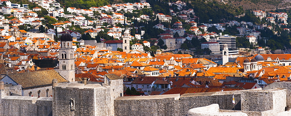 Franciscan Monastery, Dominican Monastery and Dubrovnik City Bell Tower, UNESCO World Heritage Site, from Fort Lovrijenac, Dubrovnik, Dalmatian Coast, Croatia, Europe 